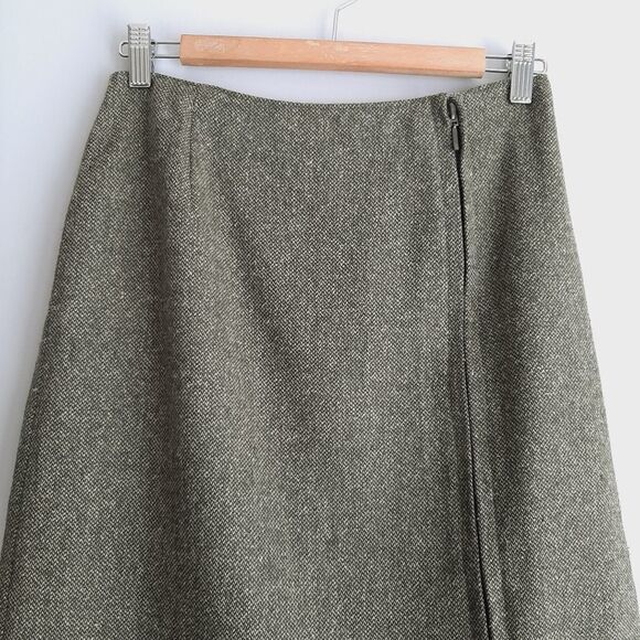 C'EST CITY Silk Wool Blend Side Zip Slit Knee Length Skirt Green Sz 6 - Picture 3 of 8